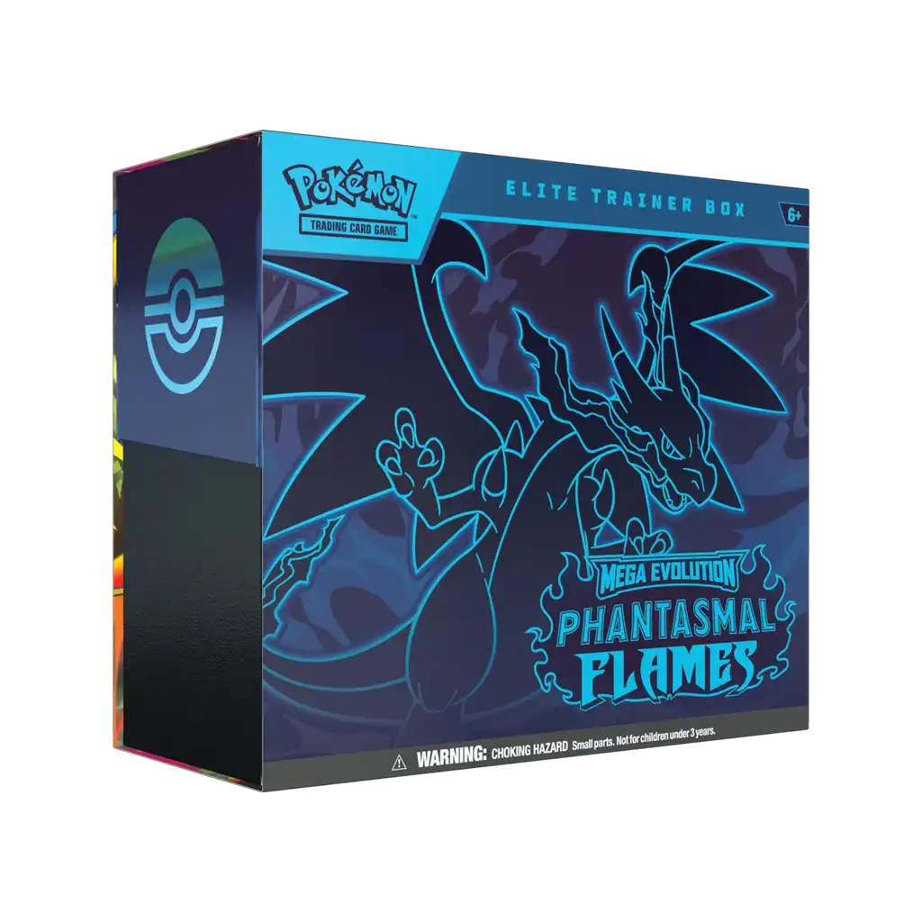 Pokémon TCG Phantasmal Flames ME02 Elite Trainer Box Englisch – 9 Booster Packs, Promo Karte & Mega Glurak X ex Zubehörbox