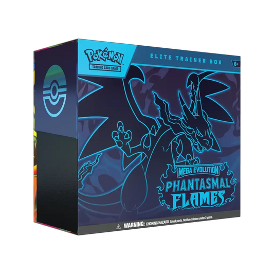 Pokémon TCG Phantasmal Flames ME02 Elite Trainer Box Englisch – 9 Booster Packs, Promo Karte & Mega Glurak X ex Zubehörbox