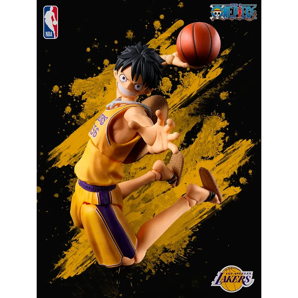 One Piece x NBA Monkey D. Luffy S.H.Figuarts Actionfigur im gelben Los Angeles Lakers Trikot von Bandai Spirits