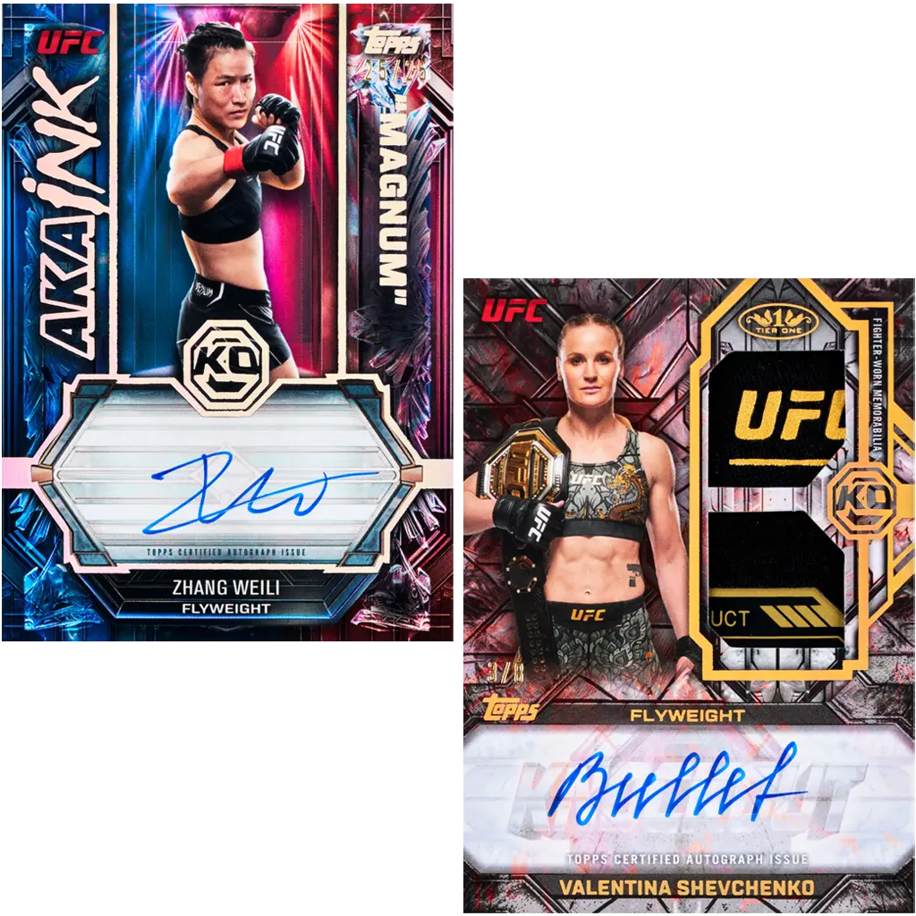Topps Knockout UFC 2026 Autogrammkarten von Zhang Weili und Valentina Shevchenko mit UFC Relic Patch