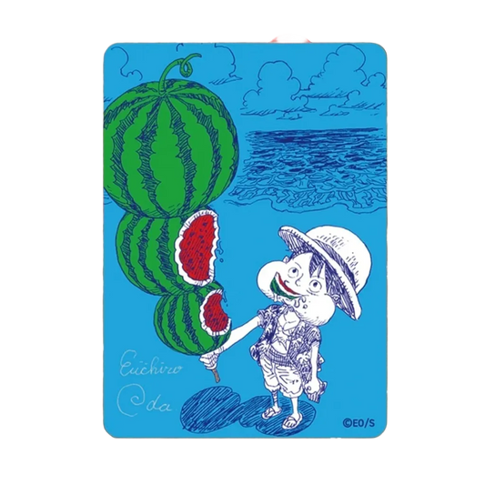 ONE PIECE Watermelon Luffy Shueisha Natsucomi 2026 Metakira Card mit gedruckter Eiichiro Oda Signatur