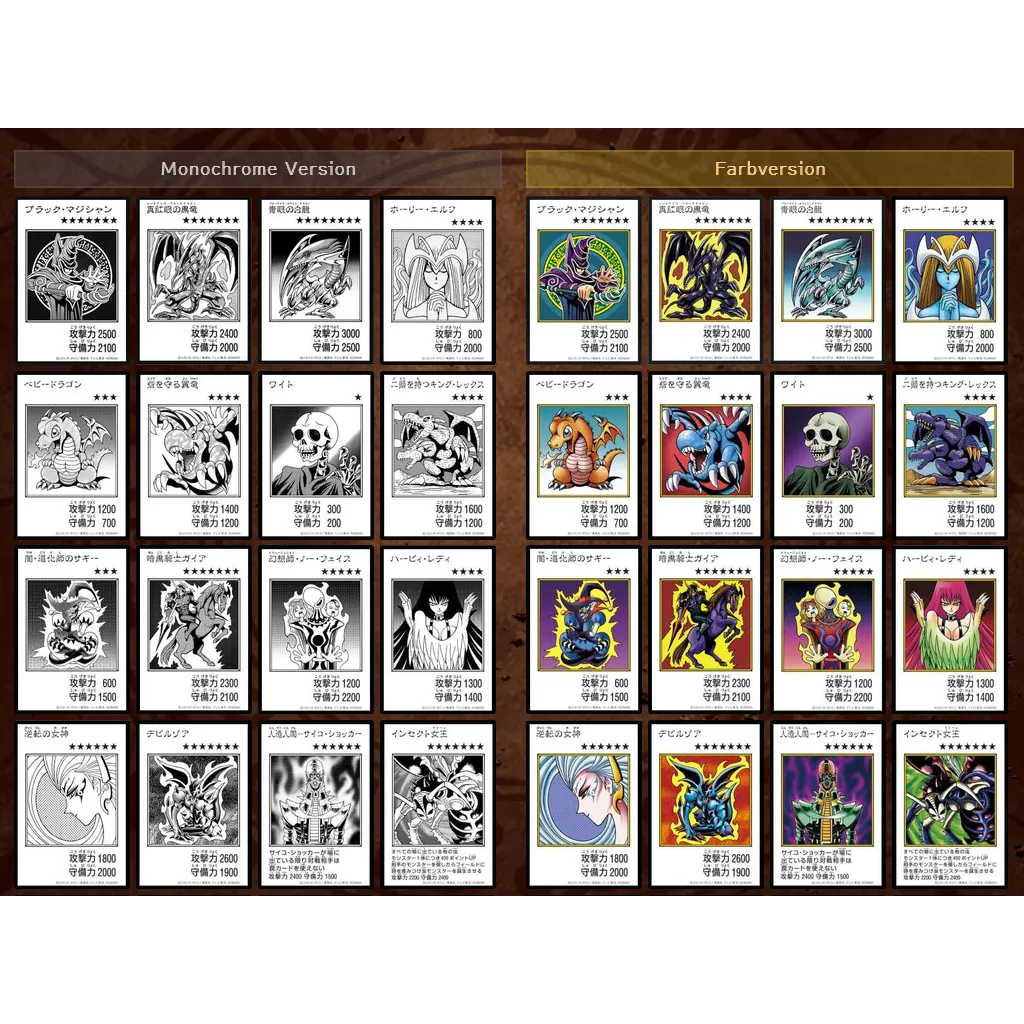 Yugioh Original Artwork Collection Manga-Style-Karten in Monochrom und Farbe